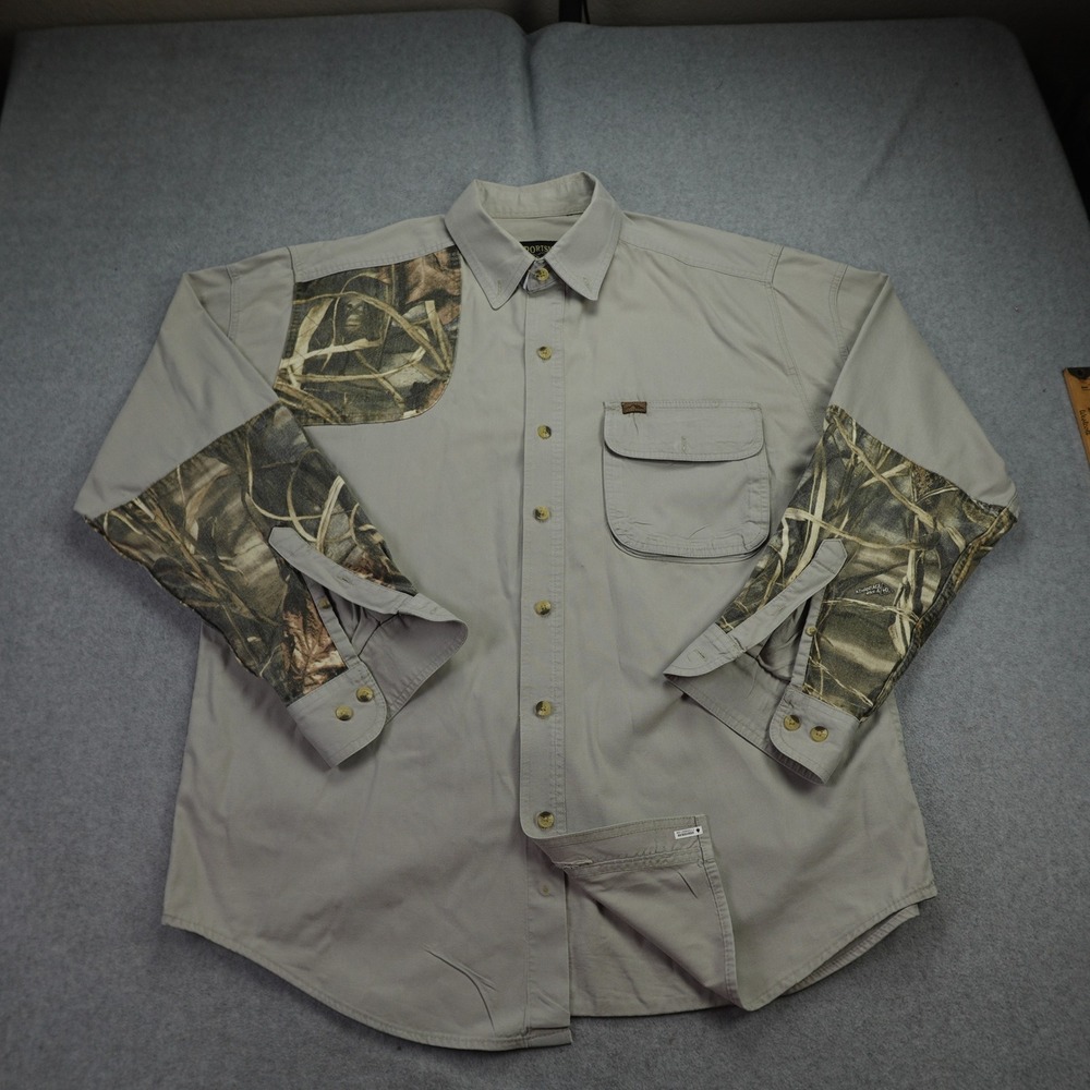 Sportsmans Warehouse Shooting Shirt Mens Large Tan Camo‎ Button Up Hunting